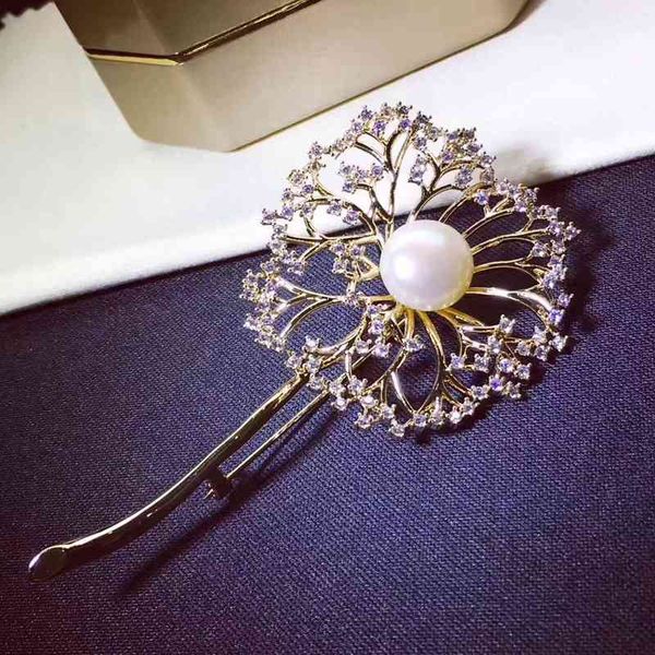 

10mm freshwater pearl brooch dandelion flower simple fashion clothing pin, Gray