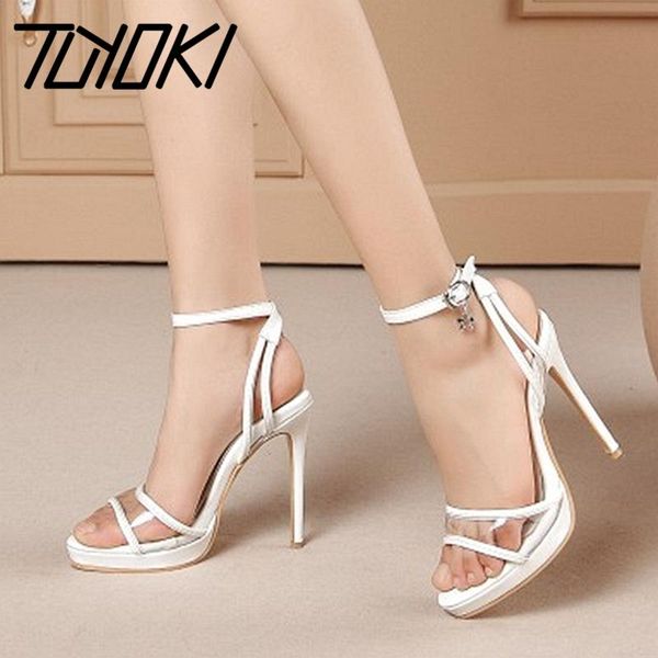 

tuyoki thin heel sandals ankle buckle platform high shoes woman office ladies party wedding mujer size 28-52, Black