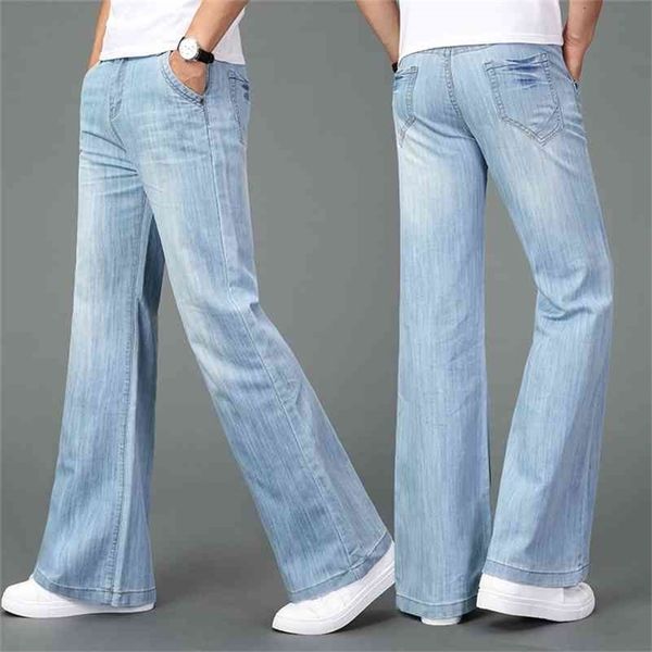 

men's new summer thin section wide leg jeans light blue trousers 210331