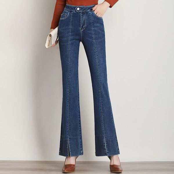 

women's jeans fashion bell bottom for women autumn winter high waist slim casual denim pants office lady elegant chic mom 3020, Blue