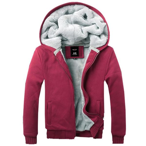 

running jackets 2021 winter sports european and american men's solid color thick sweater plus velvet zipper cardigan hooded jacket, Black;red