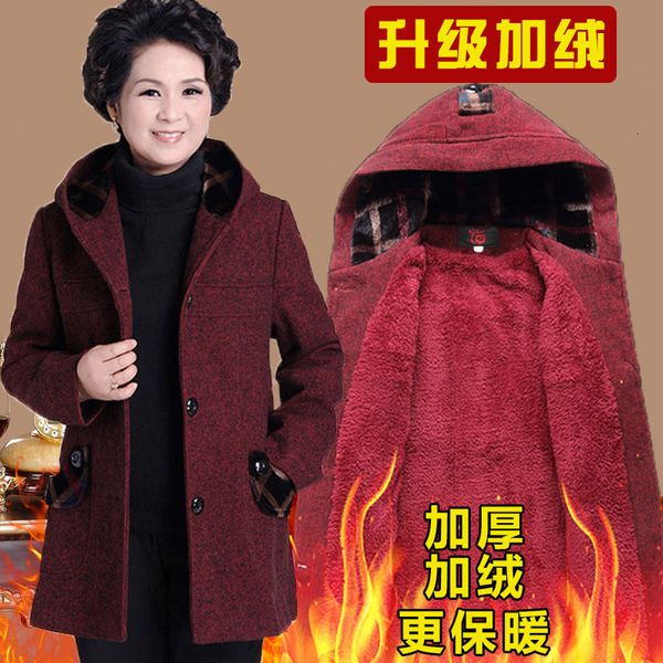 

women's wool & blends plus size 5xl women coat winter faux fur warm outwear middle-aged fashion casual hooded plush thick s rcfw, Black