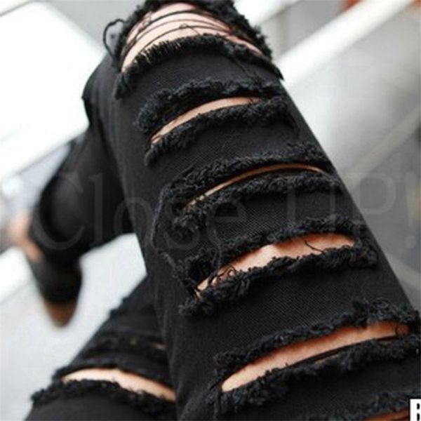 Jeans strappati per donna Pantaloni strappati strappati skinny moda coreana in denim Donna Jean Slim Femme Girls Nero Bianco XS 210708