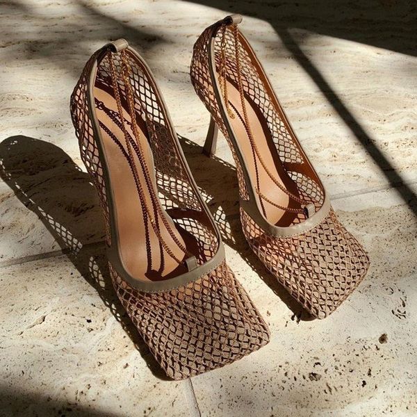 

dress shoes 2021 summer fashion show gauze square head high heel sandals women's net red versatile fine roman, Black