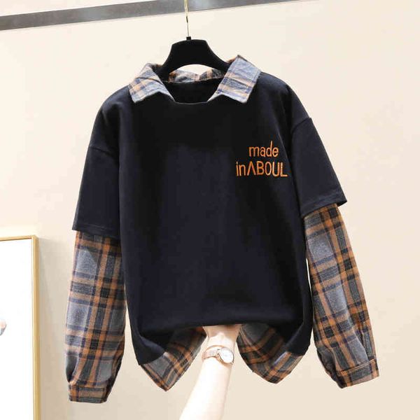 

women's shirts autumn long sleeves turn down collar patchwork plaid shirt ladies female blouse blusas a3958 210428, White