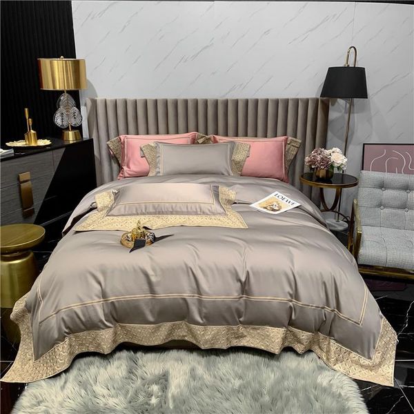 

luxury gray 1400tc egyptian cotton soft silky bedding set chic embroidery duvet cover bed sheet pillowcases home textiles sets