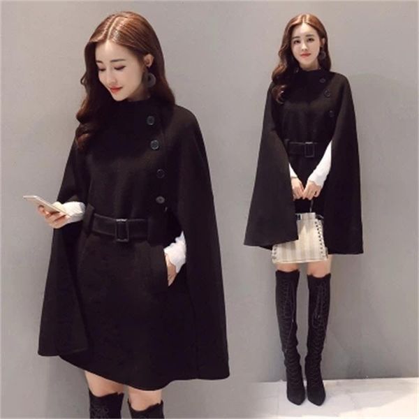 

women's wool & blends fashion women woolen coat black long jackets loose female autumn winter overcoat ladies casual cloak clothes