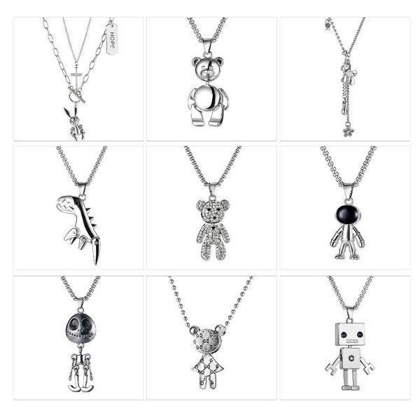 

pendant necklaces stainless steel animal fashion robot astronaut dinosaur party jewelry women birthday present, Silver