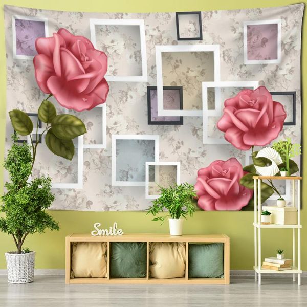 Arazzi Pink Rose Wall Hanging Tapestry Floral Pattern Bohemian Hippie Room Bedroom Tende Home Decor