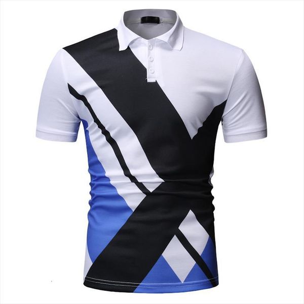 

shirt atyle short sleeve patchwork men polo color casual fashion, White;black