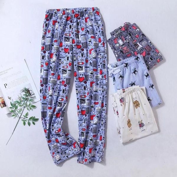 

pants for women trousers cotton flannel printing women's sleepwear, Black;red