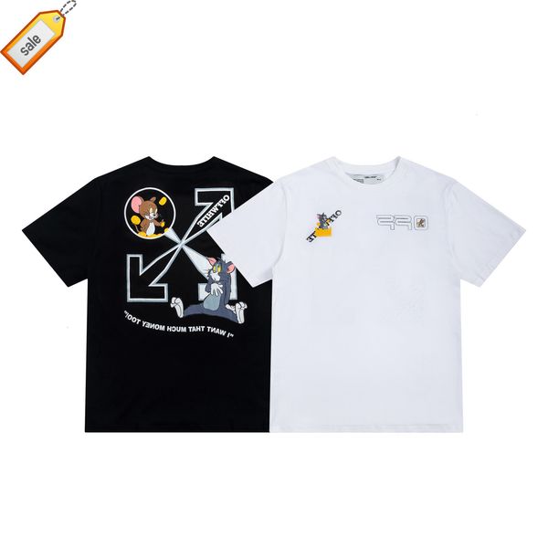 

branded co style cat off and mouse arrstyle cartoon letter short sleeve loose t-shirt, White;black