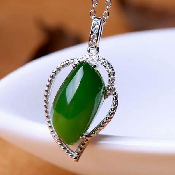 

lockets hetian biyu silver inlay pendant one touch green j45#