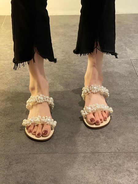 

slippers women's shoes outdoor 2021 summer fashion square buckle rhinestone clip toe thick bottom beach, Black