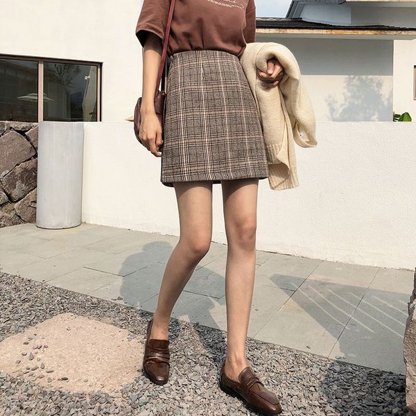 

women fashion buttock woolen wild skirt style plaid print skirts sale high waist skirts  4xl 6xl, Black