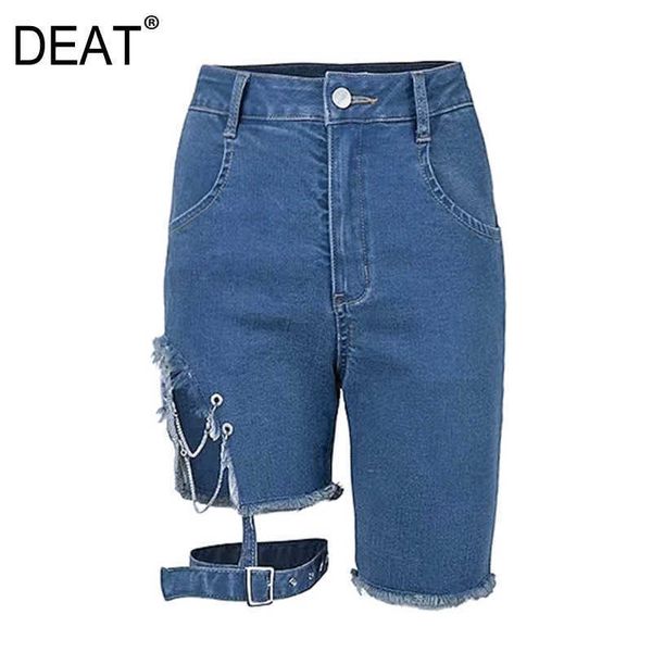 

[deat] summer fashion short pants solid color high waist chain personality women denim shorts 13c821 210527, White;black