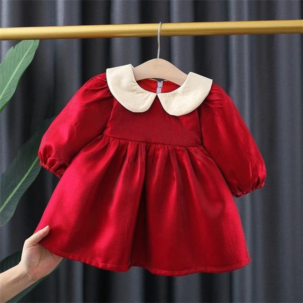

girl's dresses christmas girl dress fashion 2021 kids long sleeves trench preppy style princess birthday casual children outfit 12m-5ye, Red;yellow