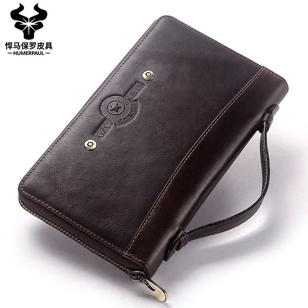 

european cowhide long wallet american first business men's layer real phone zipper and mobile qlbga