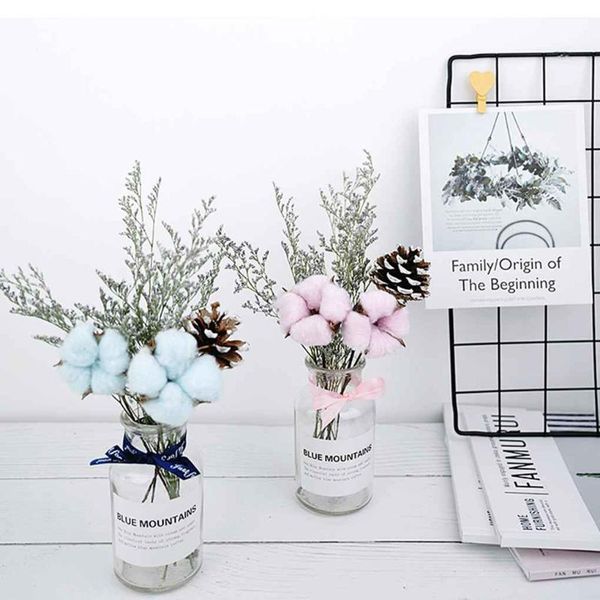

decorative flowers & wreaths artificial flower set vase cotton wheat table decoration po props bouquet home interior ornaments