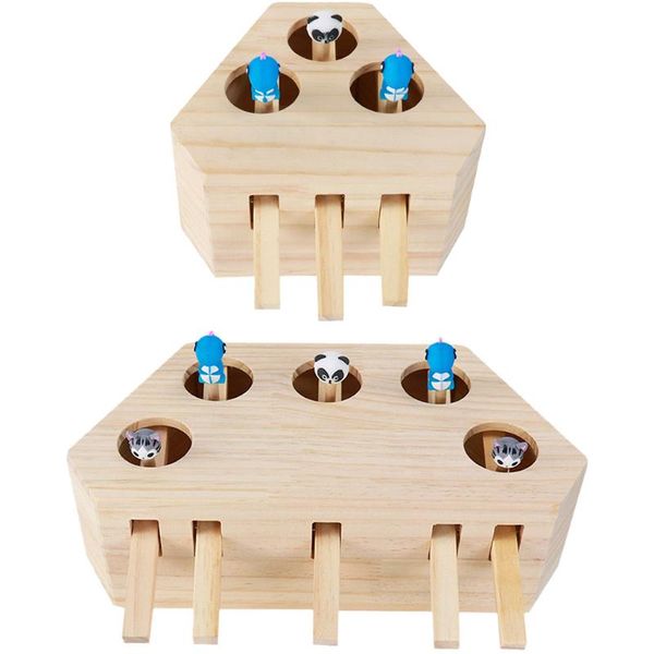 

cat toys hunt toy chase mouse solid wooden interactive box with 3/5-holed hole catch bite funny for indoor cats