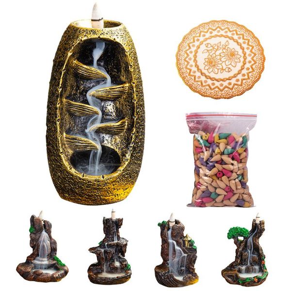 

home decoration incense burner*1 fragrant cone *50 anti-slip mat*1 river mountain holder waterfall smoke burner fragrance lamps