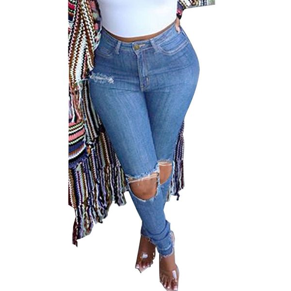 

women's jeans jean women casual blue washed distressed ripped denim high street hole stretch skinny ladies pencil hyw6