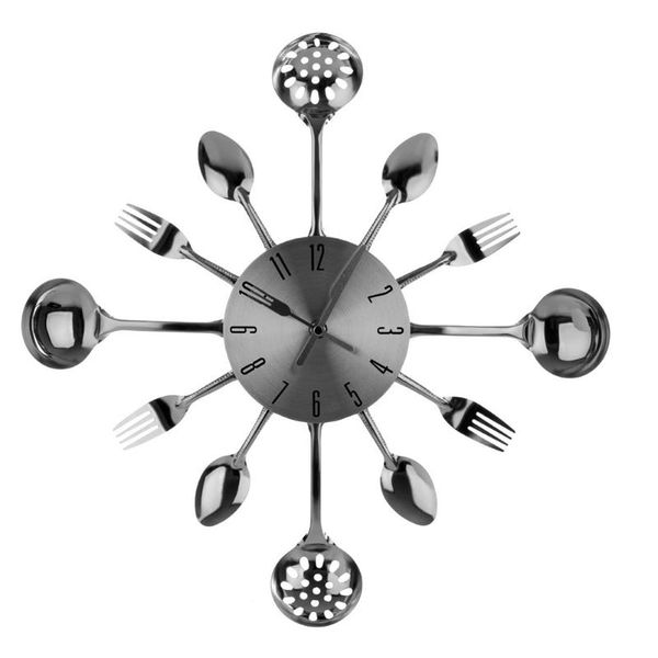 

wall clock kitchen pointer stainless steel casual round housewares cutlery durable dining room home decor modern battery powered clocks