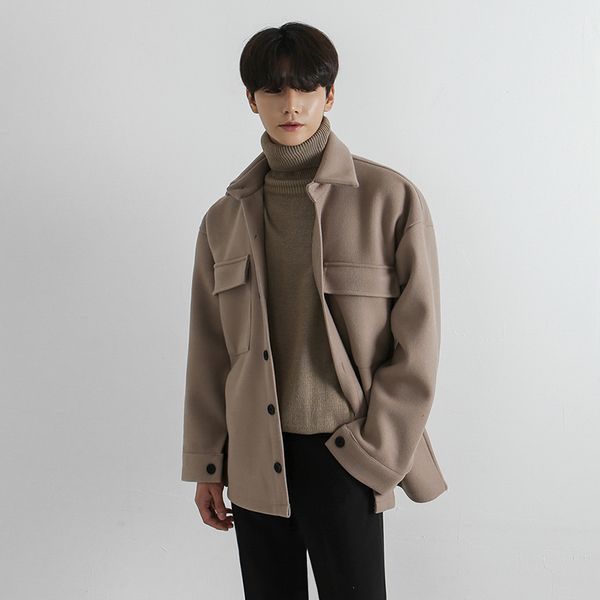 

spring autumn work wear woolen jacket men's korean fashion thickened short woolen coat for men 2020 high quality, Black