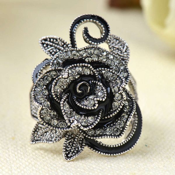 

2019 new rose set diamond ring creative jewelry for women, Black