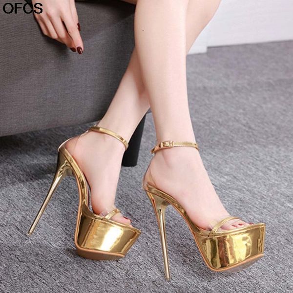 

sandals 17.5cm hihg heel open toe pumps for wedding party women platform pvc transparent gladiator shoes mp6i, Black