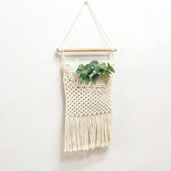 

storage bags handmade tapestry hand-woven net bag basket flower rope wall hanging countyard magazine organizer home decor