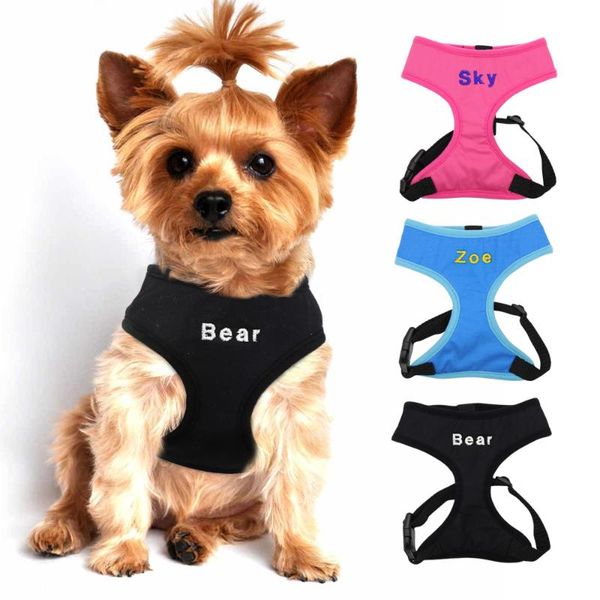 

personalized nylon dog harness adjustable pet mesh vest soft for puppy dogs kitten harnesses large chihuahua medium small collars & leashes