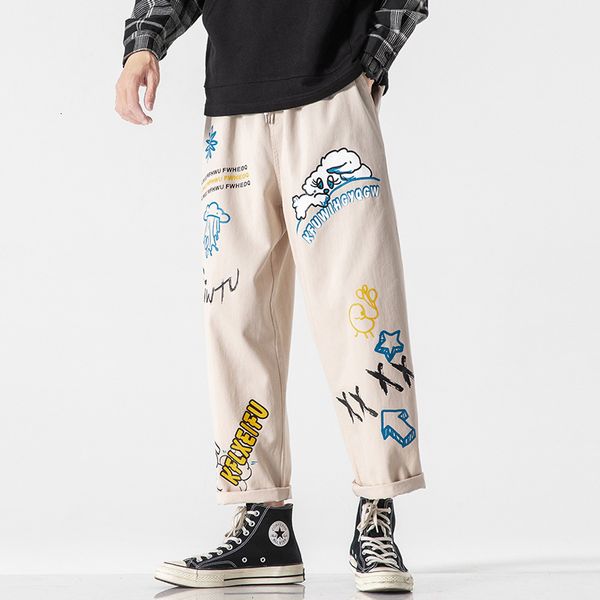 

pant joggers hip hop men's sweatpants harajuku cargo streetwear funny jogging pattern size male pants qd5s, Black