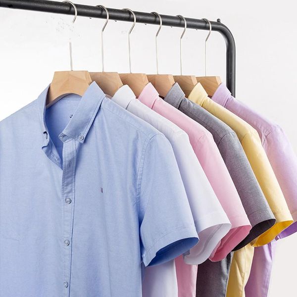 

men's casual shirts 100% cotton men oxford shirt striped summer short-sleeve male social button collar design regular fit, White;black