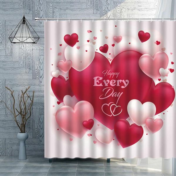 

valentine's day shower curtain romantic pink red heart shape balloon happy holiday lover bathroom bath curtains home decoration