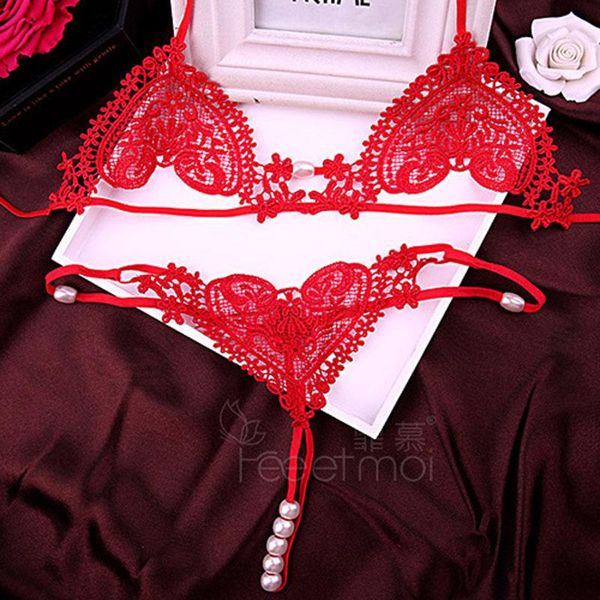 

bras sets women adjustable strap push up bra lace lingerie set g-string erotic costumes underwear, Red;black