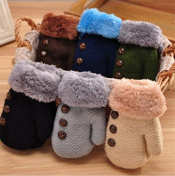 

children' gloves winter plus velvet thickening boys and girls warm baby infant baby bag finger knitting children' gloves rre1124, Blue;gray