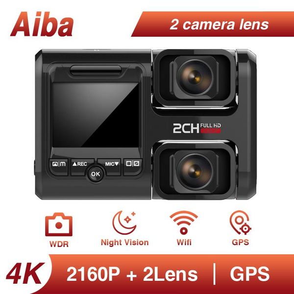 

car rear view cameras& parking sensors original aiba j07 4k built in wifi gps dvr wdr night vision camera recorder dual lens vehicle dash ca