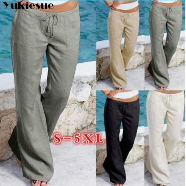 

women's pants & capris streetwear summer 2021 cotton linen womens female high waist harem wide leg for women trousers woman plus size 5, Black;white
