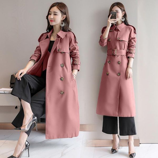 

women's trench coats spring and autumn windbreaker europe the united states british fan lapel double-breasted slim long coat al226, Tan;black