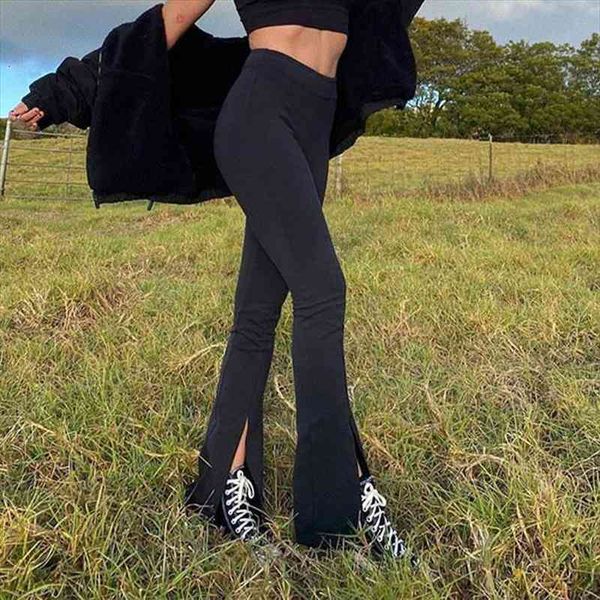 

high waist y2k womens front split flare pants black girls slim trousers women summer autumn streetwear pants female, Black;white