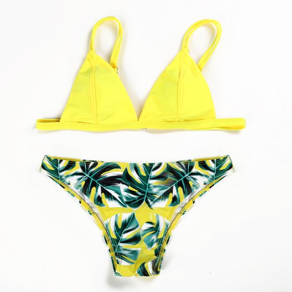 

bikini special split beach swimsuit green leaf printed, White;black