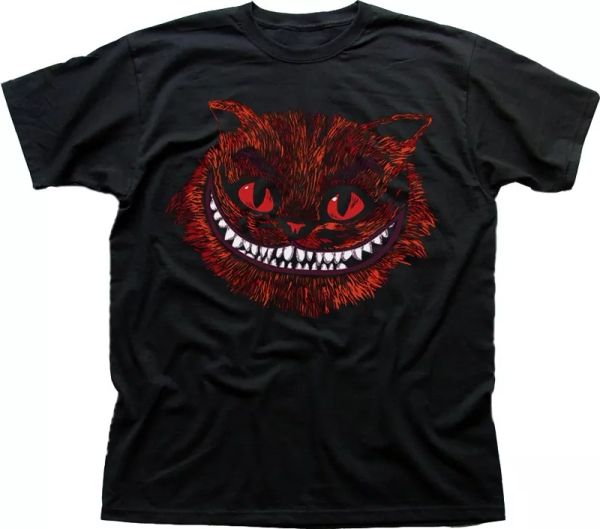 

EVIL CHESHIRE Cat Alice in Wonderland All Mad here Hatter black t-shirt 9583, White;black
