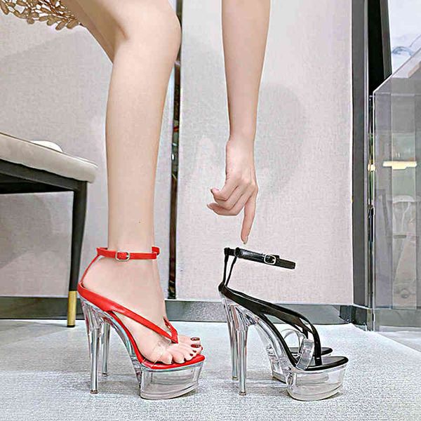 

sandals summer new stiletto clear for women's with transparent material platform pole dance fashion high heels shoes a2ak, Black
