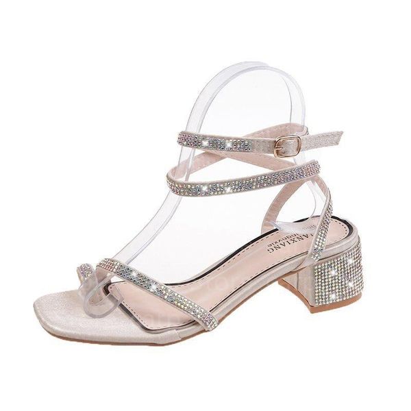 

sandals women's sandal women summer shoe clear heels med girls rhinestone low-heeled fashion beige medium bl, Black