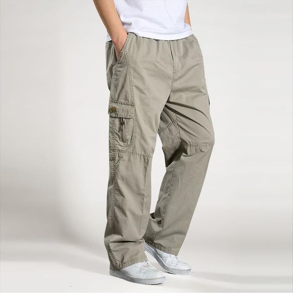 

brand casual cargo cotton loose women pant trousers overalls multi pocket straight joggers homme 6xl, Black