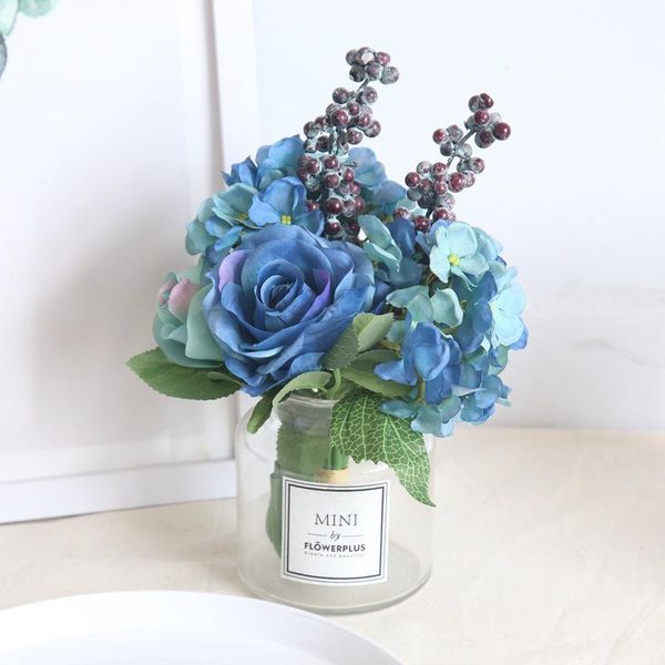 

decorative flowers & wreaths high-grade blue hydrangea artificial bouquet bridal hand flower roses wedding centerpieces decor