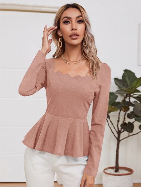 

scallop trim ruffle hem t9gp#, White