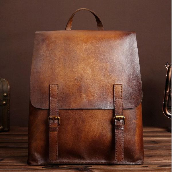 

backpack men genuine leather rucksack daypack lapbook bags male travel large capacity knapsack tourism leisure school