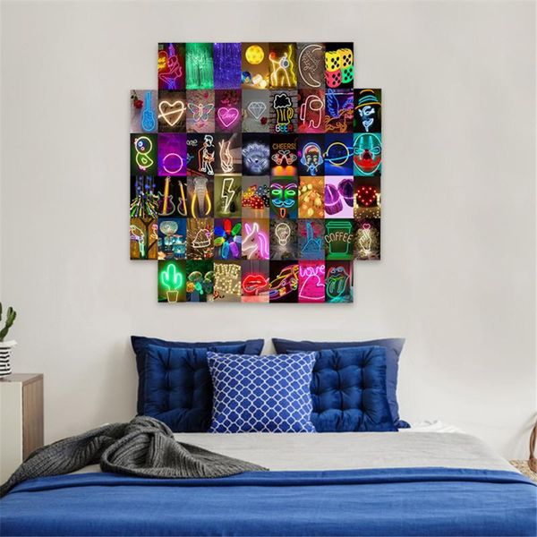 

wall stickers 50pcs fluorescence series neon pos set for collage apply to bar cafe fluorescent mask picture decoration